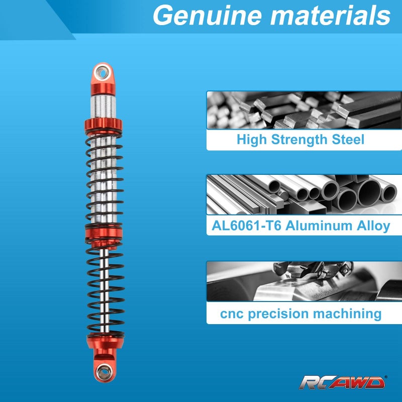 RCAWD 110mm Shock Absorber Damper Universal for a lot of 1/10 RC Hobby Cars, Full Aluminum RC Shock Upgrades, 7075 Adjustable Shocks with Spring 4pcs Hop Ups Parts Red - Image 3